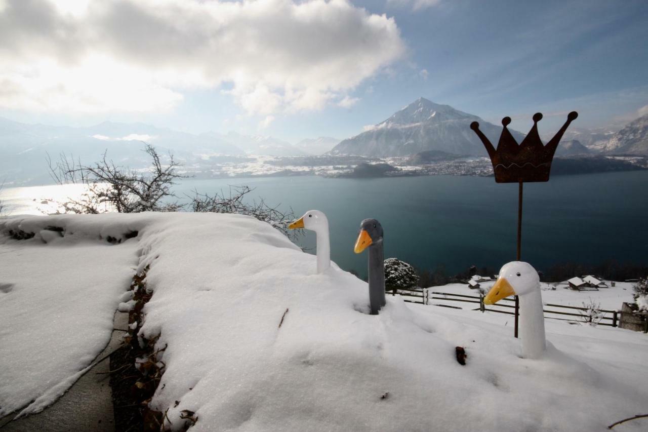 Chalet Egglen "Typical Swiss House, Best Views, Private Jacuzzi" Sigriswil Esterno foto